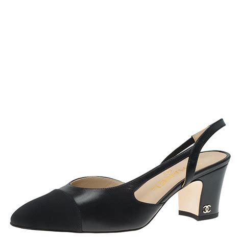 black chanel heel|chanel black slingback flats.